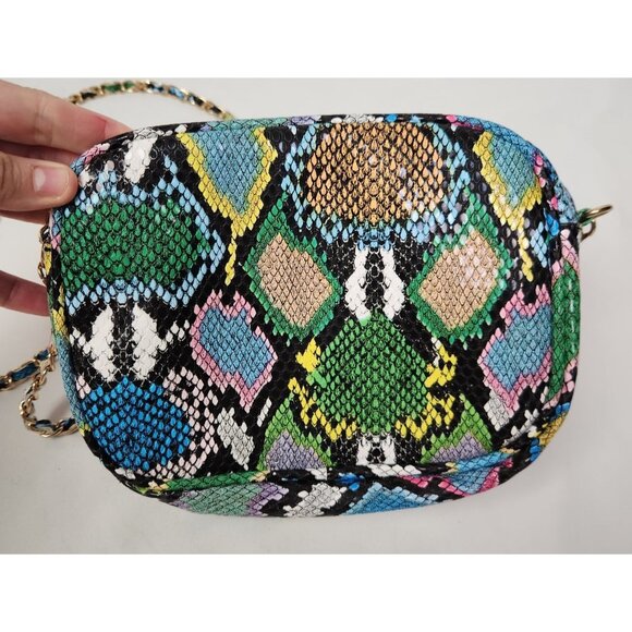 Pink Haley Colorful Snake Print Gold Chain Crossbody Shoulder Bag - Picture 5 of 8